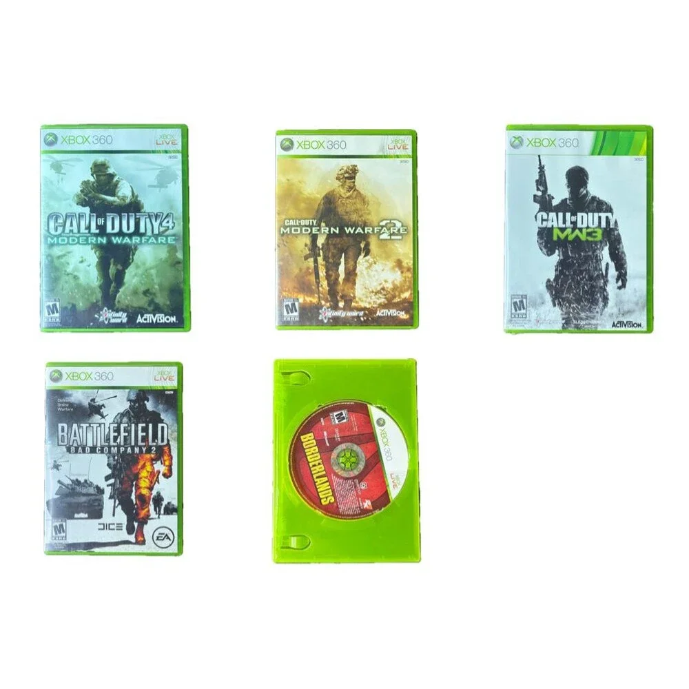 Xbox 360 Game Lot of 5 Call of Duty MW 1 MW 2 MW 3 Bad Company 2 Borderlands